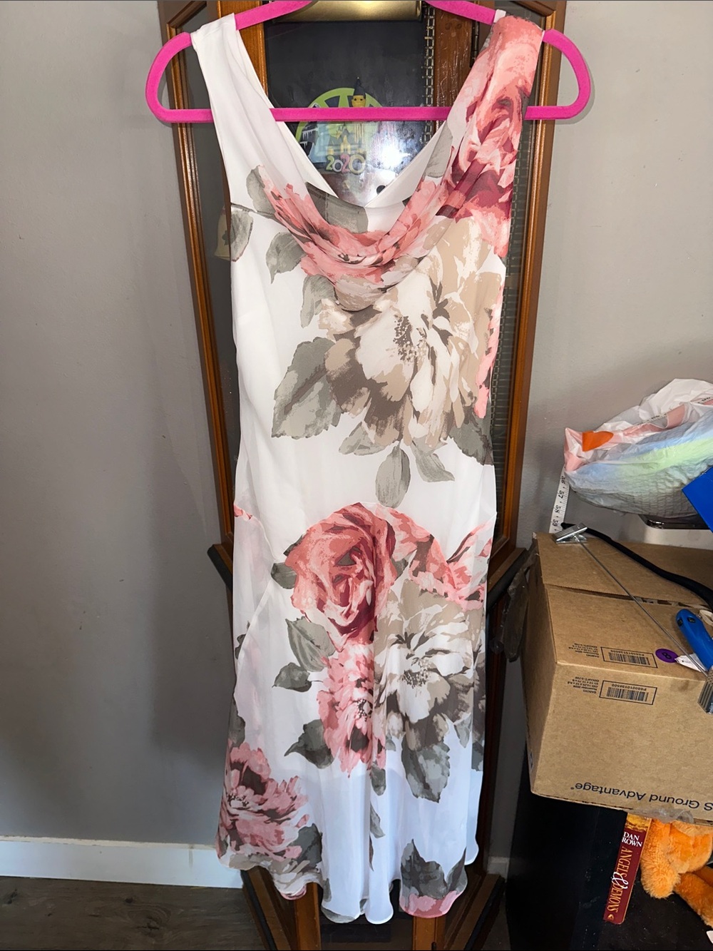 Robbie Bee Floral Cowl Neck Maxi Dress - Pink, White, Taupe